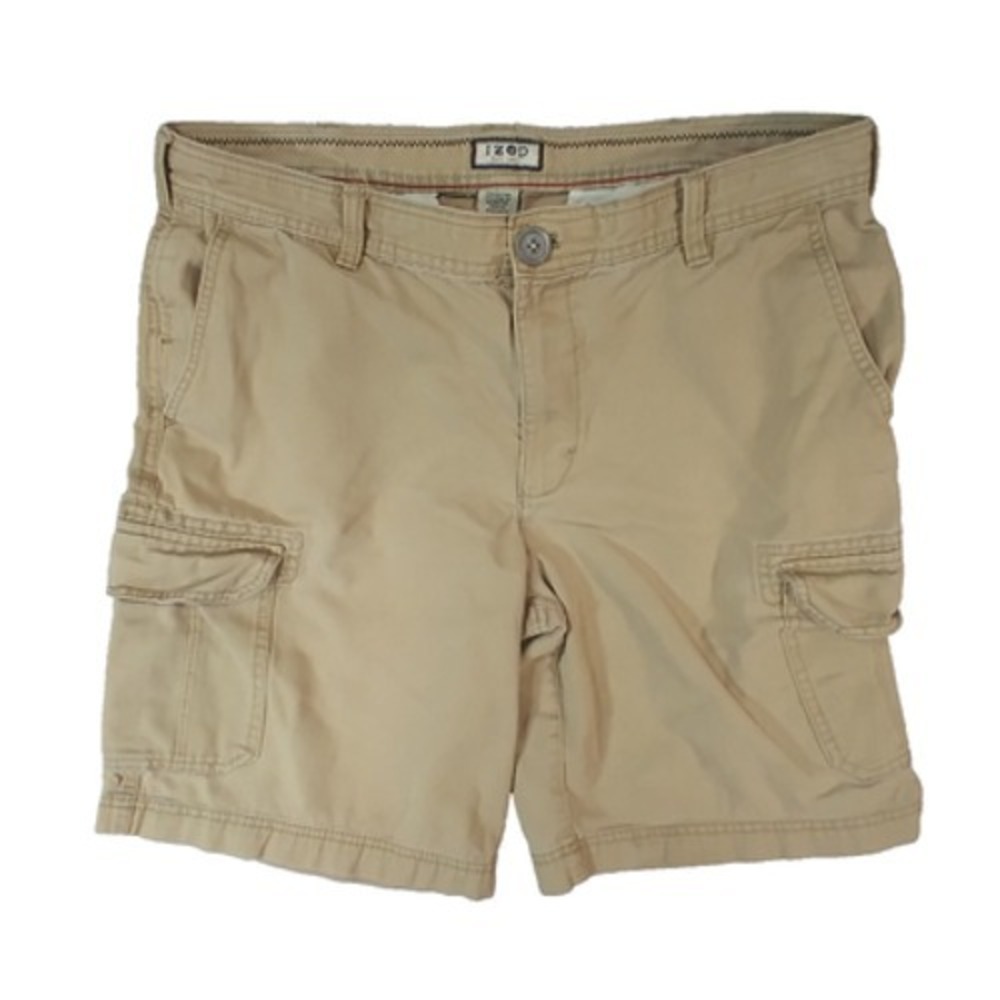 Izod cargo shorts men's 36x10 khaki tan beige cotton outdoor hiking camping